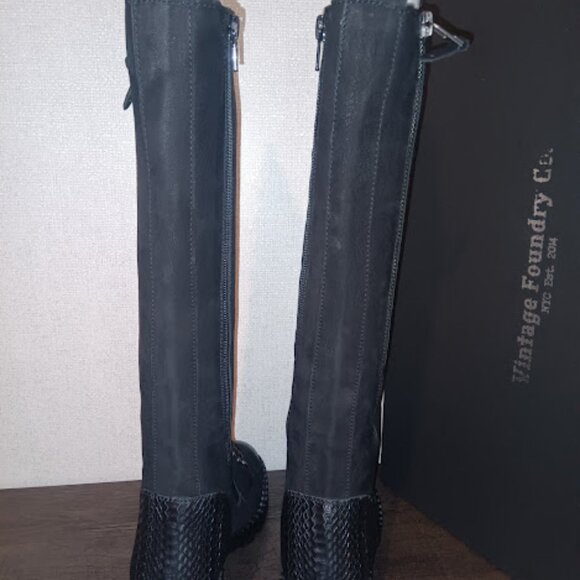 NEW Vintage Foundry Co Size 8 Henrietta Black Leather Tall Boots Lace Zip up - Picture 2 of 5